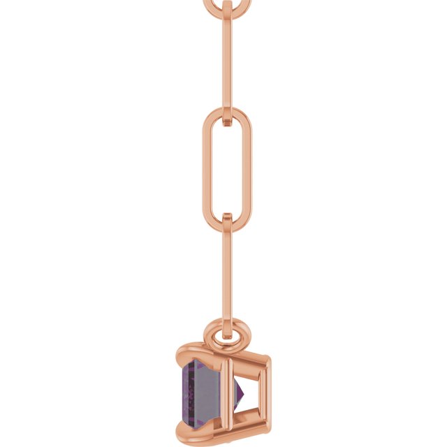 14K Rose 6x4 mm Lab-Grown Alexandrite Solitaire 18" Necklace