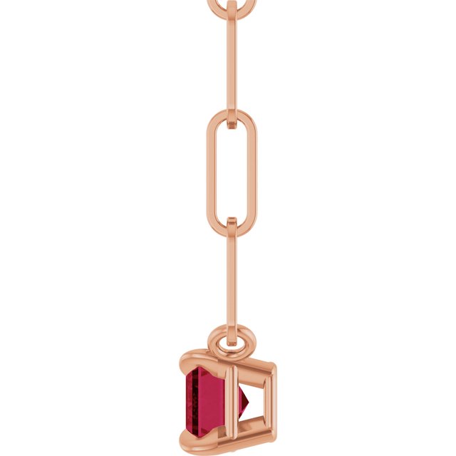 14K Rose 6x4 mm Natural Ruby Solitaire 18" Necklace