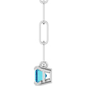 14K White 6x4 mm Natural Blue Zircon Solitaire 16" Necklace