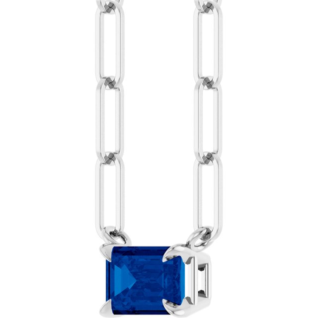 Sterling Silver 6x4 mm Lab-Grown Blue Sapphire Solitaire 16" Necklace