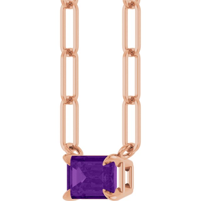 14K Rose 6x4 mm Natural Amethyst Solitaire 18" Necklace