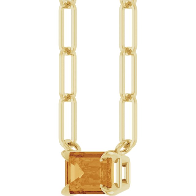14K Yellow 6x4 mm Natural Citrine Solitaire 16" Necklace