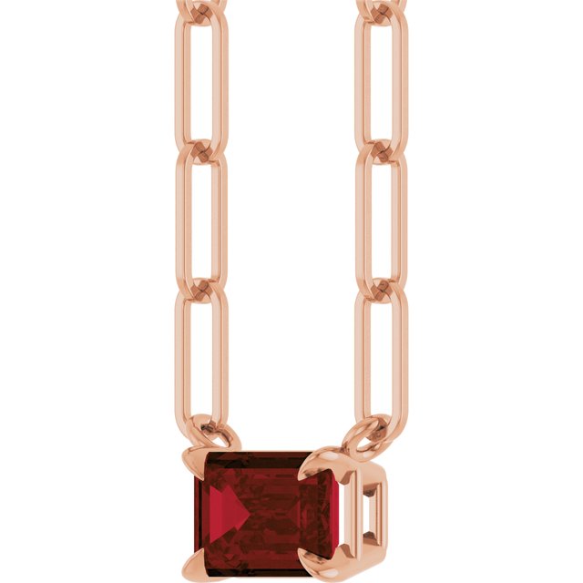 14K Rose 6x4 mm Natural Mozambique Garnet Solitaire 18" Necklace