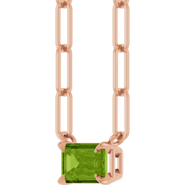 14K Rose 6x4 mm Natural Peridot Solitaire 16" Necklace