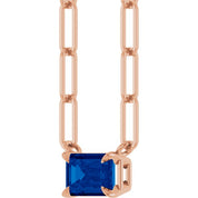 14K Rose 6x4 mm Natural Blue Sapphire Solitaire 18" Necklace