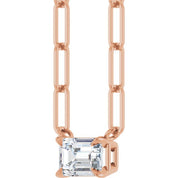14K Rose 6x4 mm Natural White Sapphire Solitaire 16" Necklace