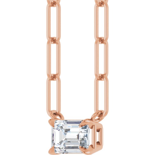 14K Rose 6x4 mm Natural White Sapphire Solitaire 16" Necklace