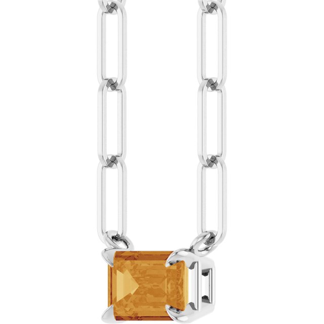 Sterling Silver 6x4 mm Natural Citrine Solitaire 16" Necklace