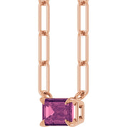 14K Rose 6x4 mm Natural Pink Tourmaline Solitaire 18" Necklace