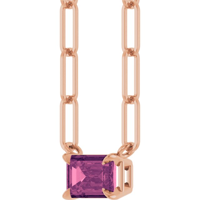 14K Rose 6x4 mm Natural Pink Tourmaline Solitaire 18" Necklace