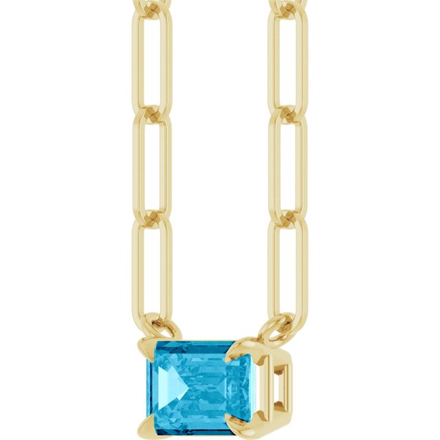 14K Yellow 6x4 mm Natural Aquamarine Solitaire 16" Necklace