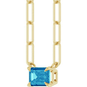 14K Yellow 6x4 mm Natural Blue Zircon Solitaire 16" Necklace