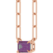 14K Rose 6x4 mm Lab-Grown Alexandrite Solitaire 18" Necklace