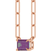 14K Rose 6x4 mm Lab-Grown Alexandrite Solitaire 18" Necklace