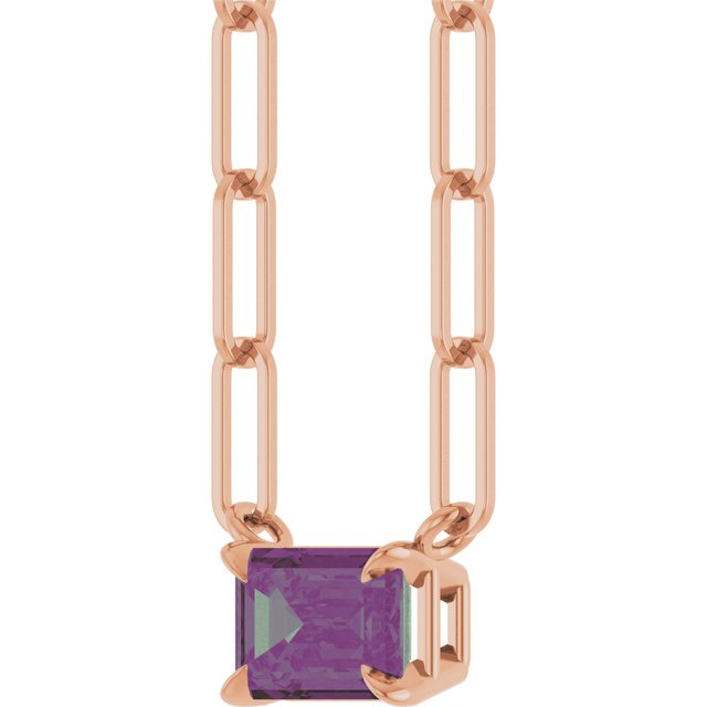 14K Rose 6x4 mm Lab-Grown Alexandrite Solitaire 18" Necklace