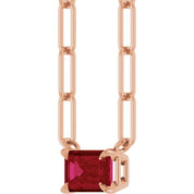 14K Rose 6x4 mm Natural Ruby Solitaire 18" Necklace