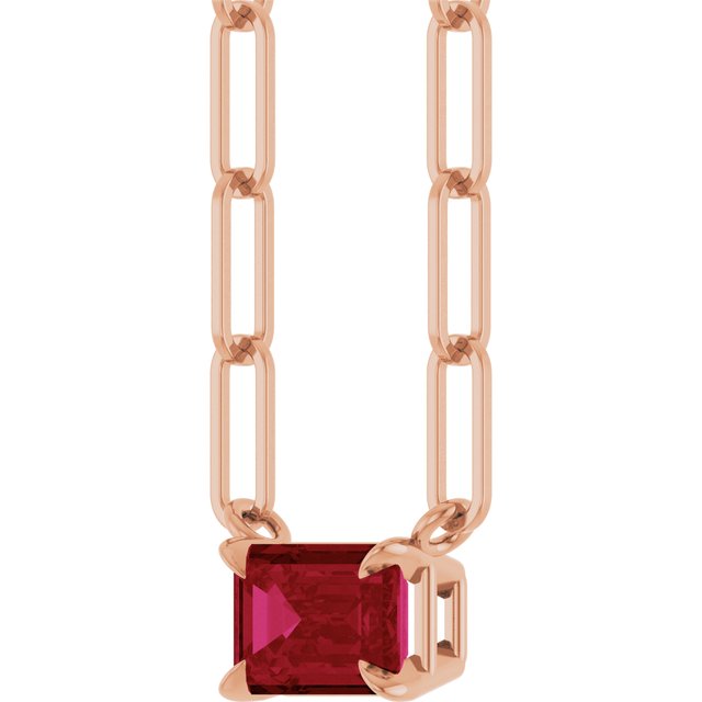 14K Rose 6x4 mm Natural Ruby Solitaire 18" Necklace