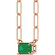 14K Rose 6x4 mm Natural Emerald Solitaire 16" Necklace