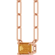 14K Rose 6x4 mm Natural Citrine Solitaire 16" Necklace
