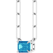 14K White 6x4 mm Natural Blue Zircon Solitaire 16" Necklace