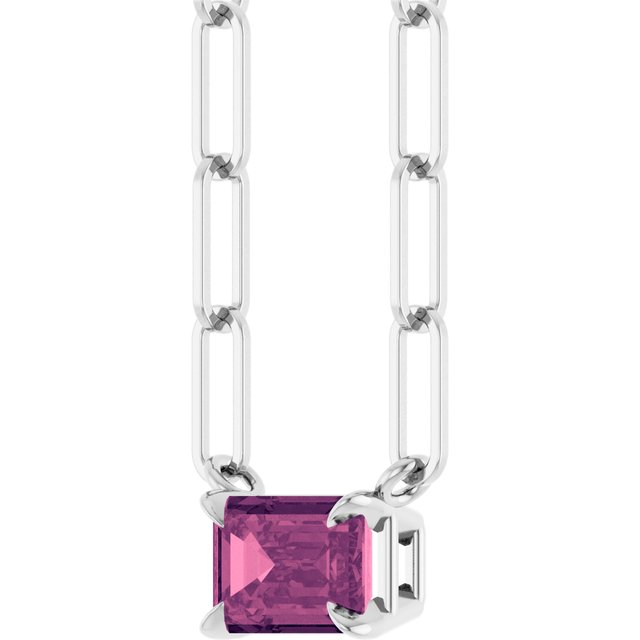 Sterling Silver 6x4 mm Natural Pink Tourmaline Solitaire 16" Necklace