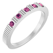 14K White Natural Pink Tourmaline Stackable Ring