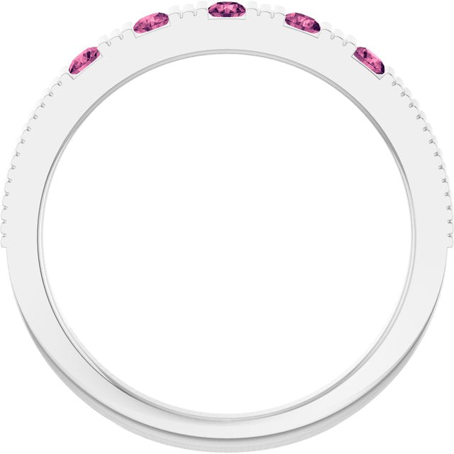 14K White Natural Pink Tourmaline Stackable Ring