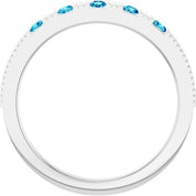 14K White Natural Blue Zircon Stackable Ring