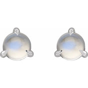 Platinum Cabochon Natural Rainbow Moonstone Stud Earrings