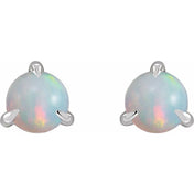 Platinum Cabochon Natural White Opal Stud Earrings