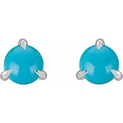 14K White Cabochon Natural Turquoise Stud Earrings