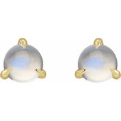 14K Yellow Cabochon Natural Rainbow Moonstone Stud Earrings