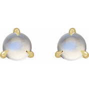 14K Yellow Cabochon Natural Rainbow Moonstone Stud Earrings