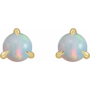 14K Yellow Cabochon Natural White Opal Stud Earrings