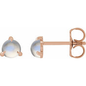 14K Rose Cabochon Natural Rainbow Moonstone Stud Earrings