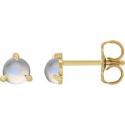 14K Yellow Cabochon Natural Rainbow Moonstone Stud Earrings