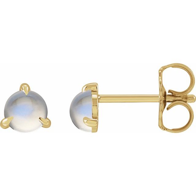 14K Yellow Cabochon Natural Rainbow Moonstone Stud Earrings