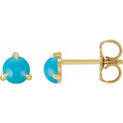 14K Yellow Cabochon Natural Turquoise Stud Earrings
