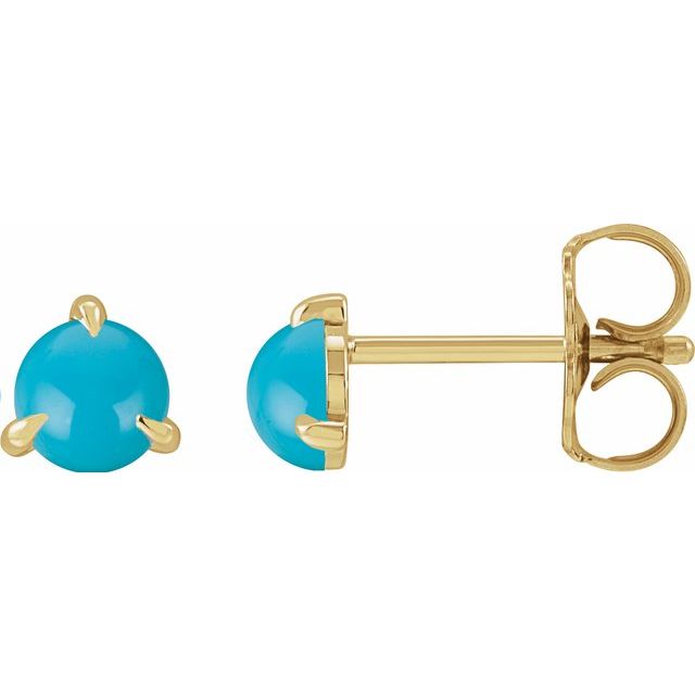 14K Yellow Cabochon Natural Turquoise Stud Earrings