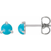 14K White Cabochon Natural Turquoise Stud Earrings