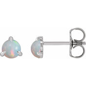 Platinum Cabochon Natural White Opal Stud Earrings