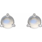 14K White Cabochon Natural Rainbow Moonstone Stud Earrings