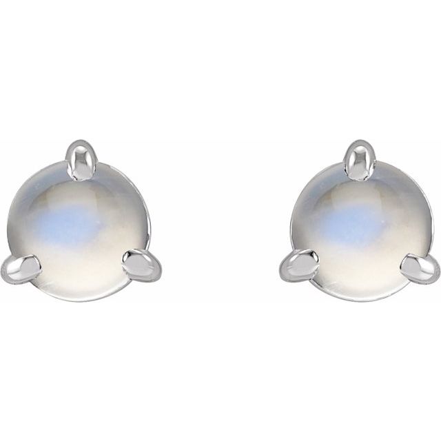 14K White Cabochon Natural Rainbow Moonstone Stud Earrings