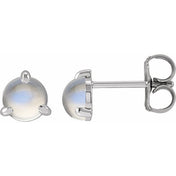 Platinum Cabochon Natural Rainbow Moonstone Stud Earrings