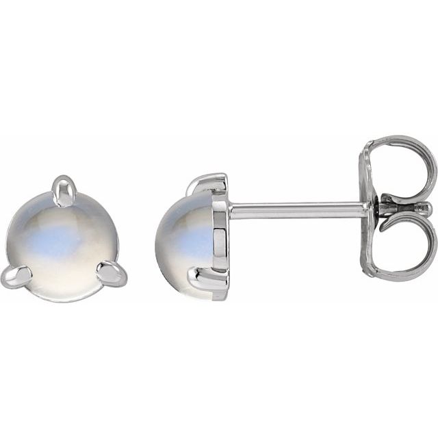14K White Cabochon Natural Rainbow Moonstone Stud Earrings