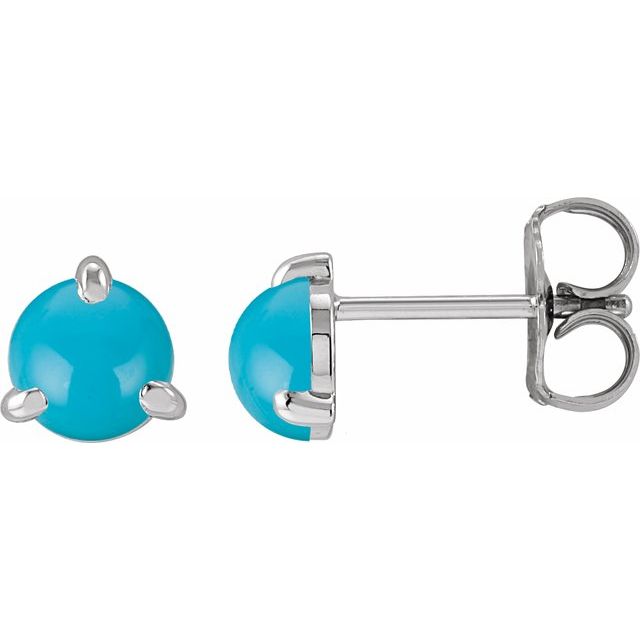 14K White Cabochon Natural Turquoise Stud Earrings