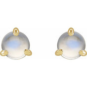 14K Yellow Cabochon Natural Rainbow Moonstone Stud Earrings