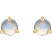 14K Yellow Cabochon Natural Rainbow Moonstone Stud Earrings