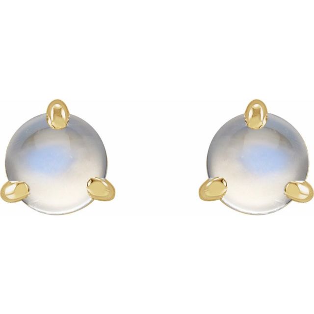 14K Yellow Cabochon Natural Rainbow Moonstone Stud Earrings