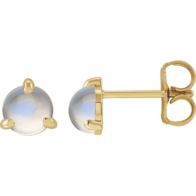 14K Yellow Cabochon Natural Rainbow Moonstone Stud Earrings